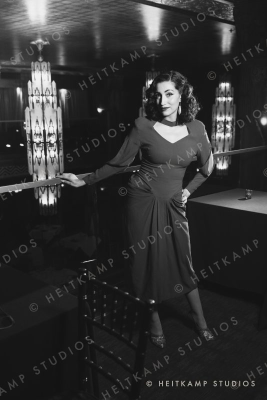 Black-and-white portrait of Artemisa at the Cicada Club in Los Angeles, California.